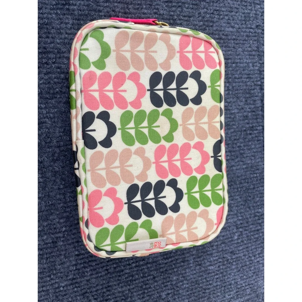 Orla Kiely etc Floral Stem Print Cosmetic Bag Pink Green Canvas Pouch Organizer